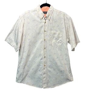 Vintage Y2K Trader Bay Sailboat‎ Print Shirt M Beige Cotton Nautical Button Up